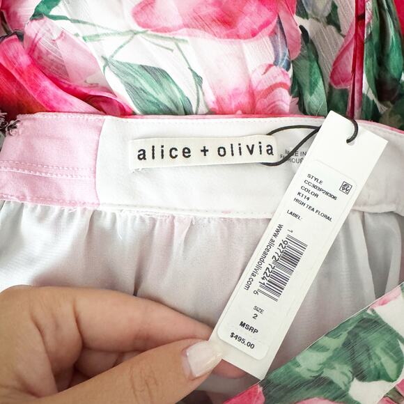 ALICE + OLIVIA Katz Sunburst Pleated Maxi Skirt High Tea Floral 2 - Picture 10 of 11